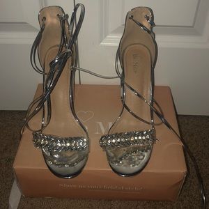 Silver with diamonds Ankle tie heels
